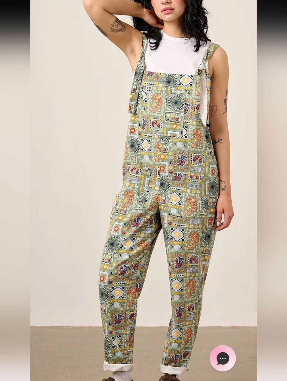 Lucy & Yak Cosmic Folk Green Women Dungarees Overalls Size 18 US/22 UK